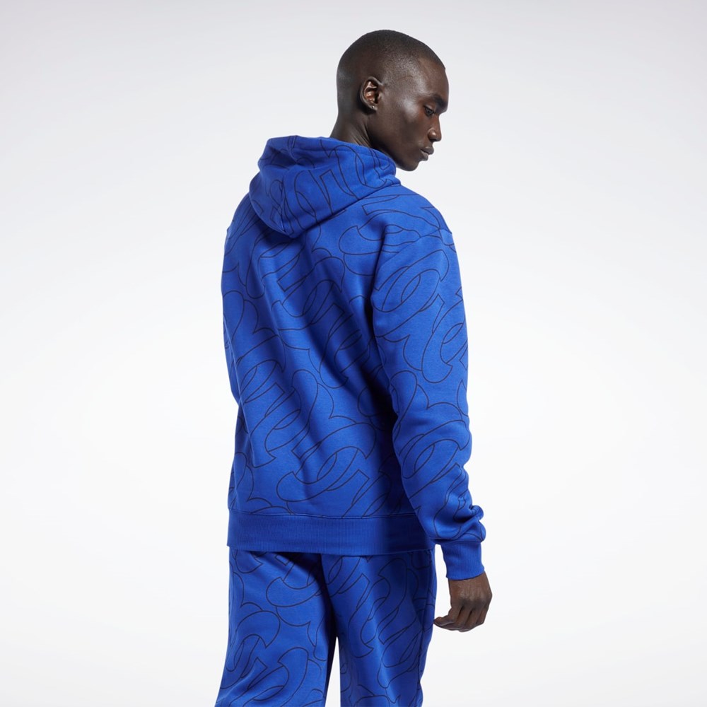 Reebok Basketball Question Allover Print Fleece Hoodie Classic Cobalt | GCOXYJ-730