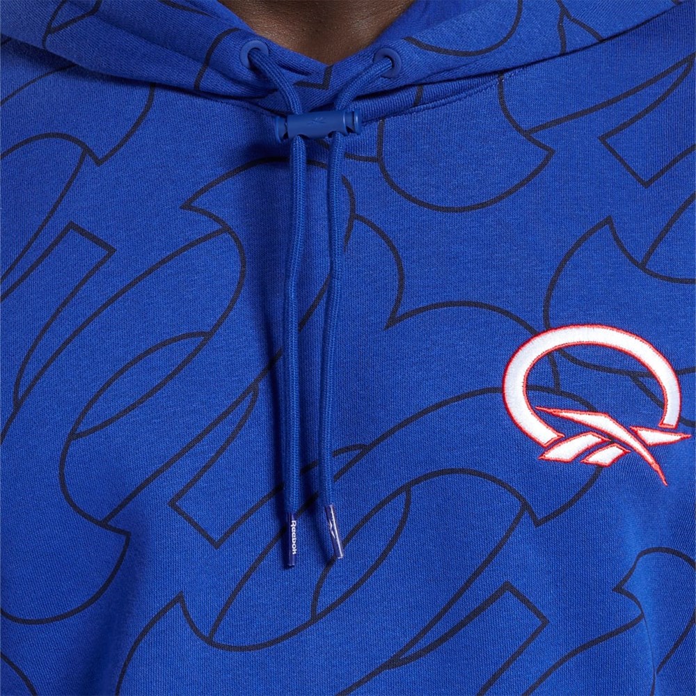 Reebok Basketball Question Allover Print Fleece Hoodie Classic Cobalt | GCOXYJ-730