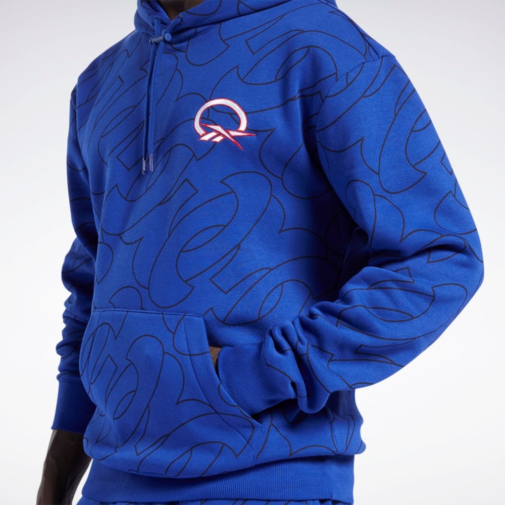 Reebok Basketball Question Allover Print Fleece Hoodie Classic Cobalt | GCOXYJ-730