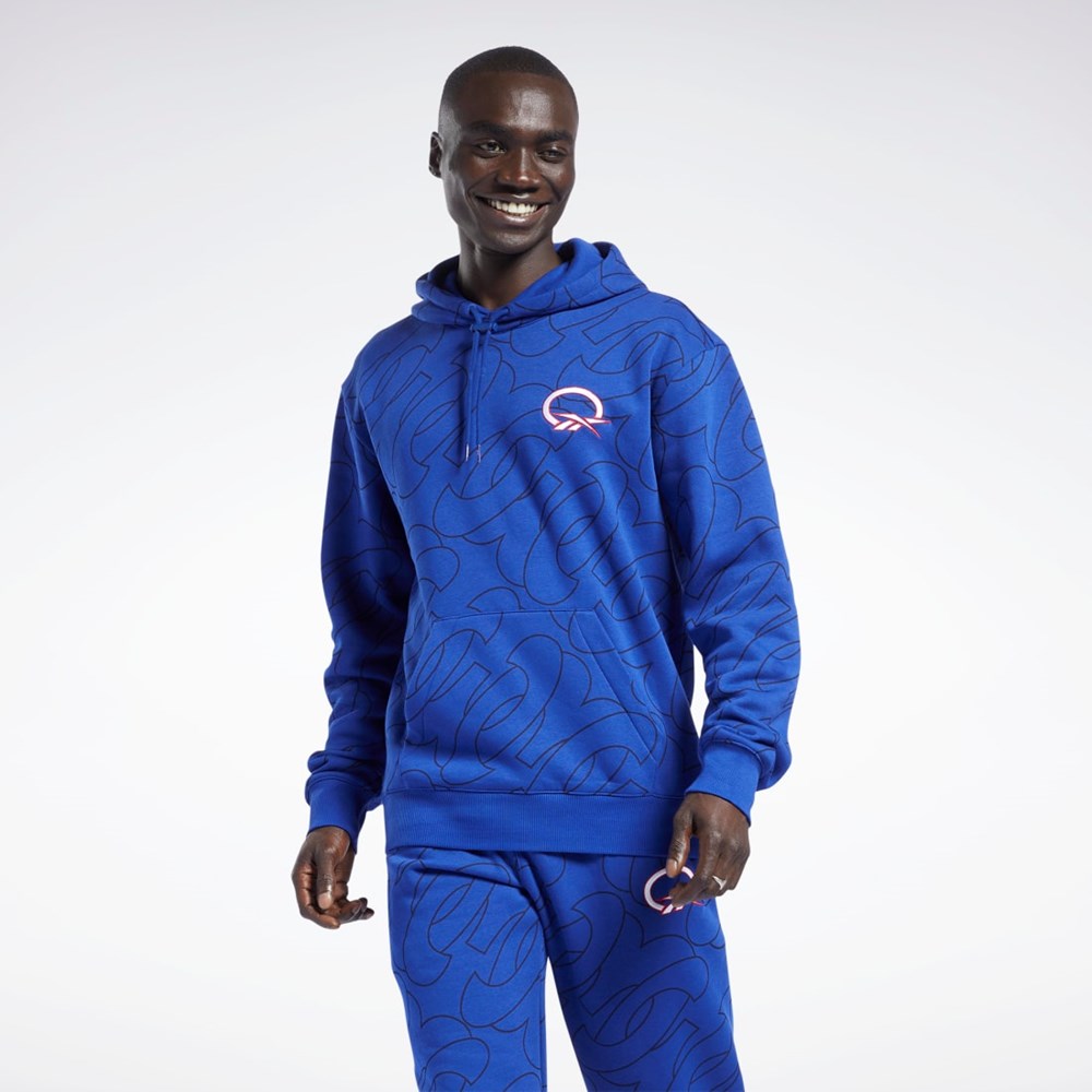 Reebok Basketball Question Allover Print Fleece Hoodie Classic Cobalt | GCOXYJ-730