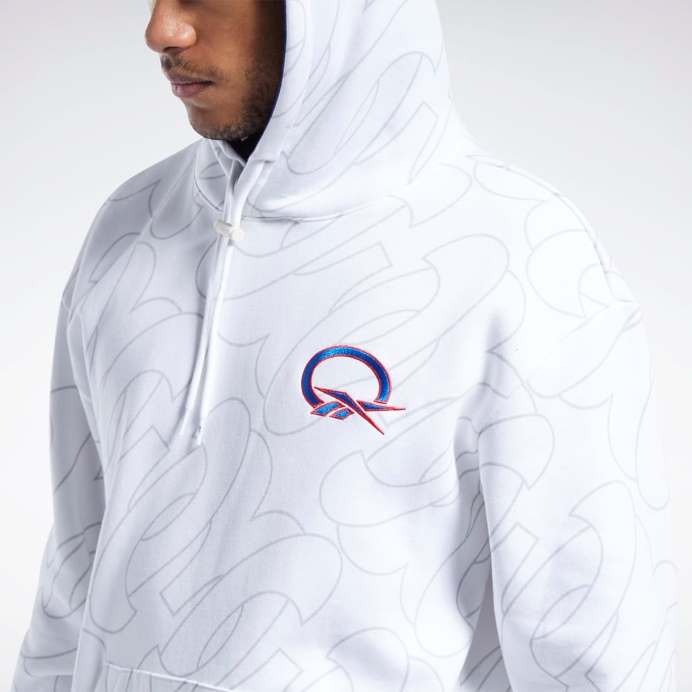 Reebok Basketball Question Allover Print Fleece Hoodie Hvite | PTSCBA-689