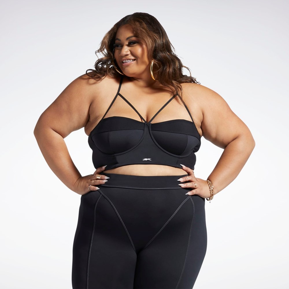 Reebok Cardi B Bralette (Plus Size) Svarte Hvite | TGDSXV-468