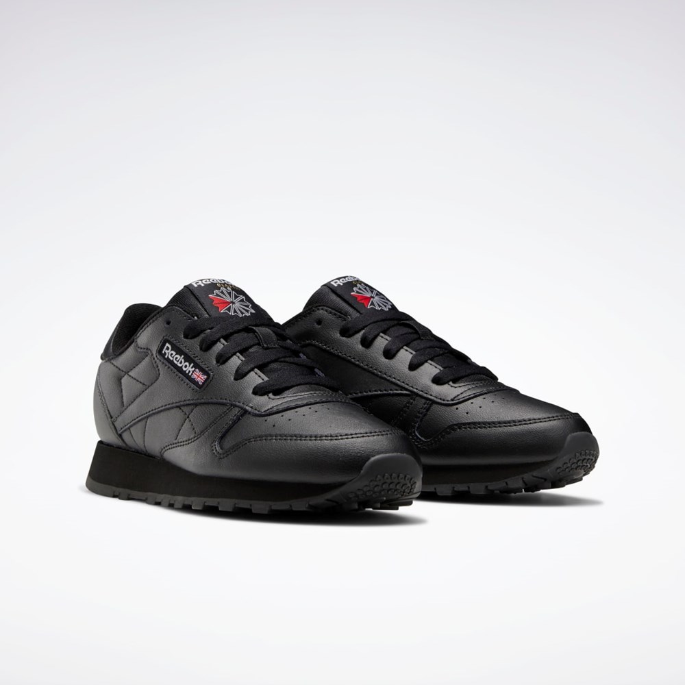 Reebok Classic Leather Shoes - Grade School Svarte Svarte Svarte | ZKAXMN-253