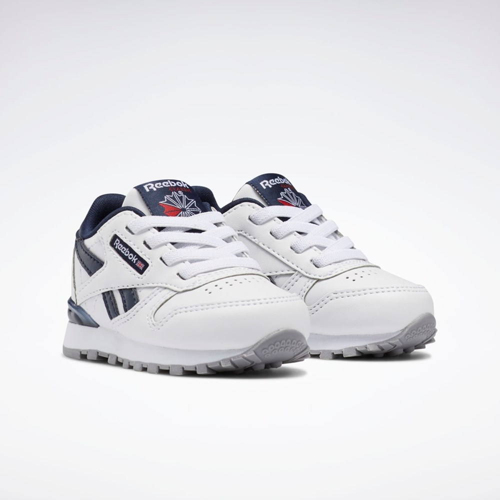 Reebok Classic Leather Step 'n' Flash Shoes - Toddler Hvite Hvite Marineblå | MJGPLT-037