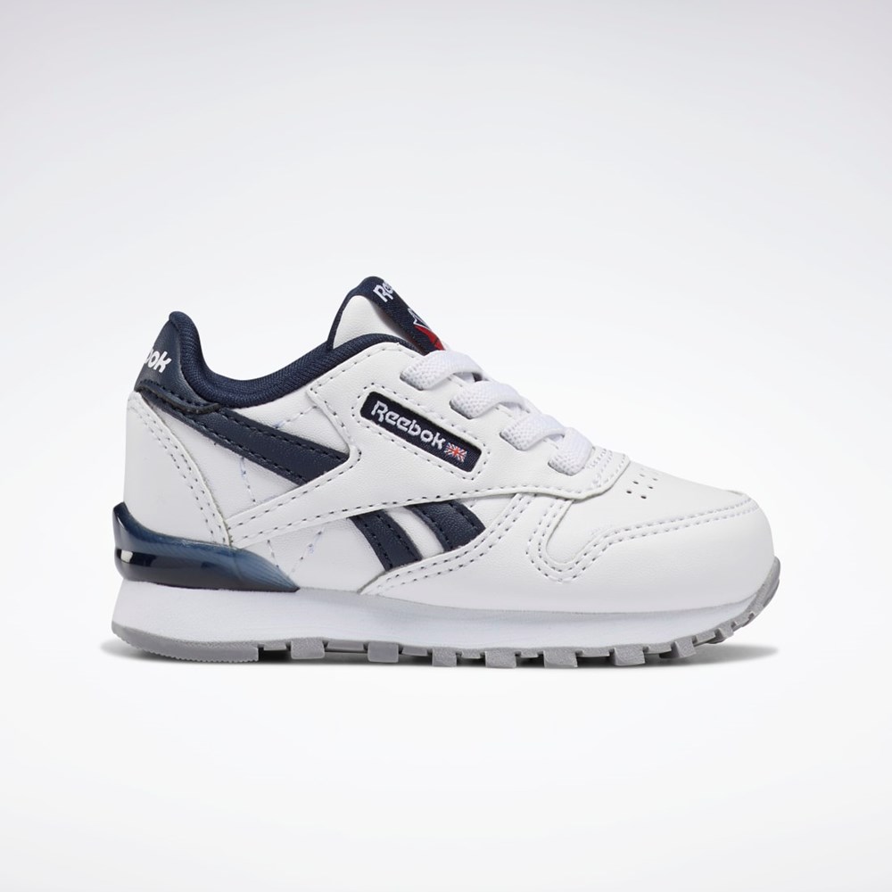 Reebok Classic Leather Step 'n' Flash Shoes - Toddler Hvite Hvite Marineblå | MJGPLT-037