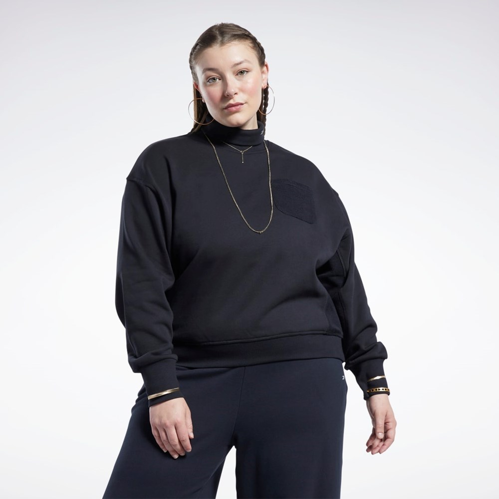 Reebok Classics Bomull French Terry Sweatshirt (Plus Size) Svarte | BTKYDH-760