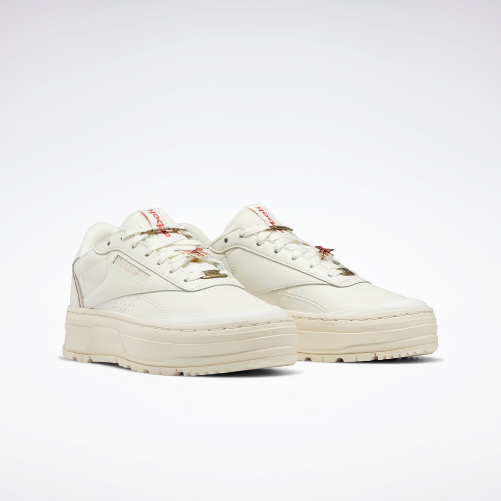 Reebok Club C Double GEO Shoes Chalk / Alabaster / Soft Ecru | GNOXUY-418