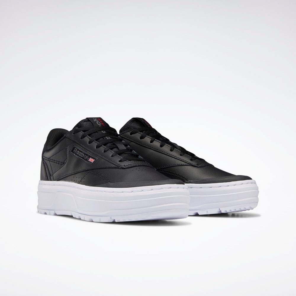 Reebok Club C Double GEO Shoes Svarte Svarte Hvite | MGYUXF-643