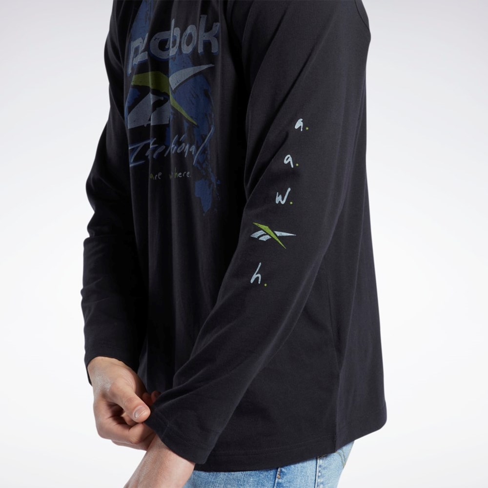 Reebok Grafiske Series Pre-Season Long Sleeve T-Shirt Svarte | XDQCPH-581