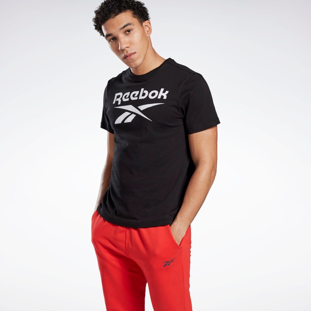 Reebok Grafiske Series Reebok Stacked Tee Svarte | ZQVJGH-435