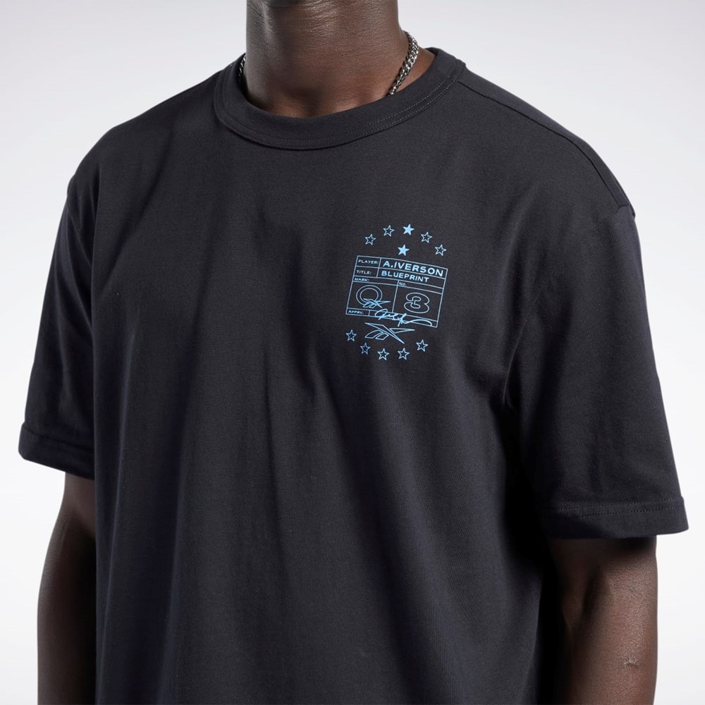 Reebok Iverson Basketball I3 Blueprint Kort Sleeve T-Shirt Svarte | ZERSVT-207