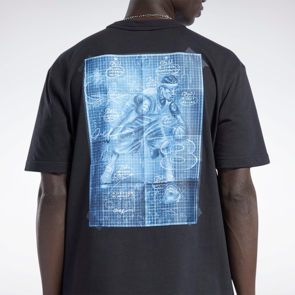 Reebok Iverson Basketball I3 Blueprint Kort Sleeve T-Shirt Svarte | ZERSVT-207