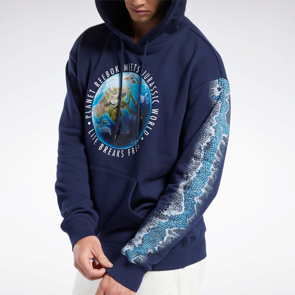 Reebok Jurassic World Grafiske Hoodie Marineblå | FVCXUT-478