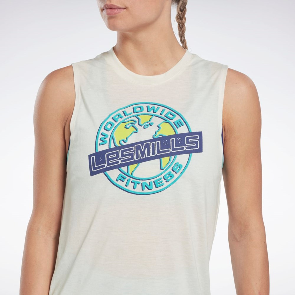 Reebok Les Mills® Grafiske Muscle Tank Top Hvite | ZVDSYF-895