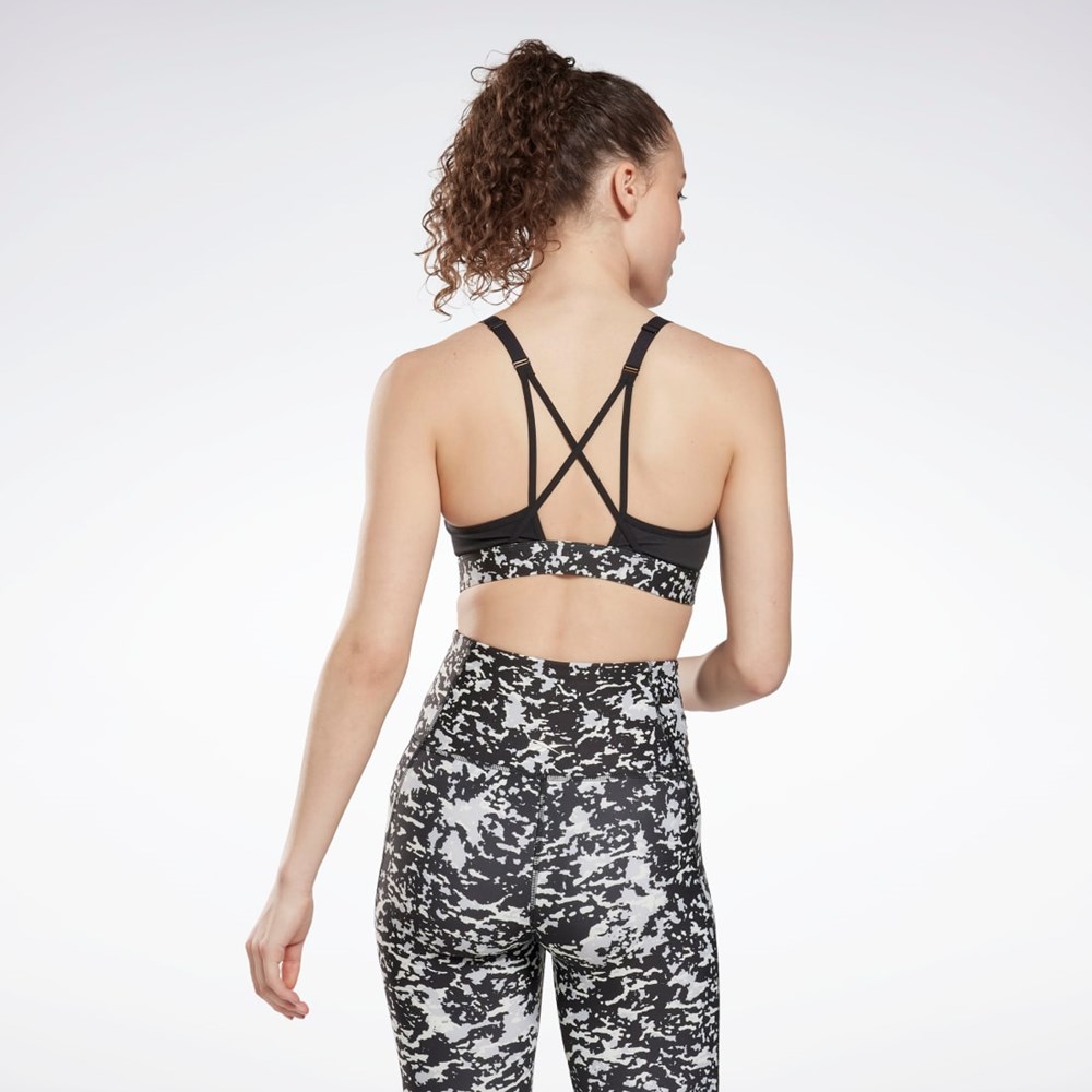 Reebok Lux Speckle Modern Safari Strappy Bra Svarte | EHSJDV-378