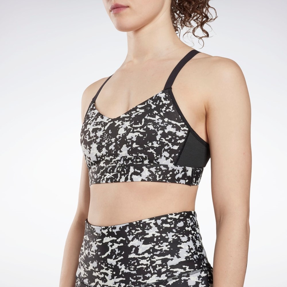 Reebok Lux Speckle Modern Safari Strappy Bra Svarte | EHSJDV-378