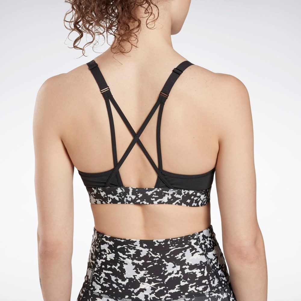 Reebok Lux Speckle Modern Safari Strappy Bra Svarte | EHSJDV-378