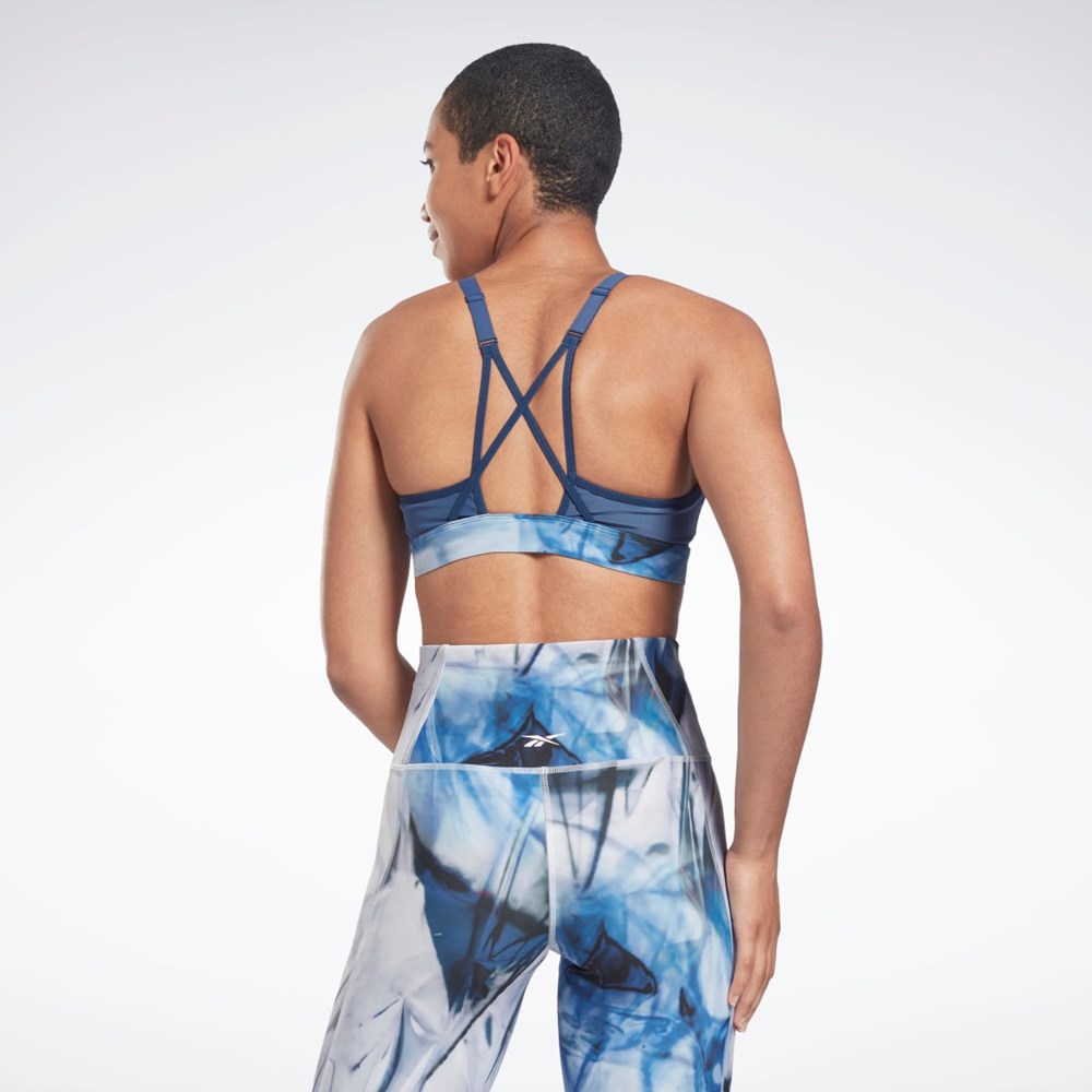 Reebok Lux Strappy Liquid Abyss Print Sports Bra Blå | EANVGS-792