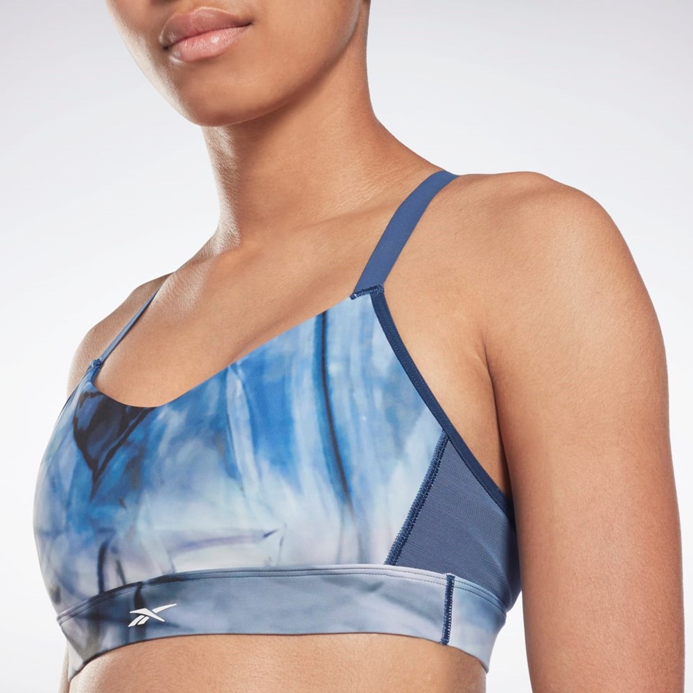 Reebok Lux Strappy Liquid Abyss Print Sports Bra Blå | EANVGS-792