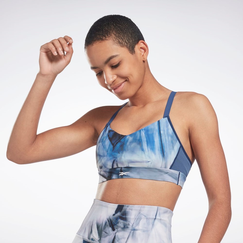 Reebok Lux Strappy Liquid Abyss Print Sports Bra Blå | EANVGS-792