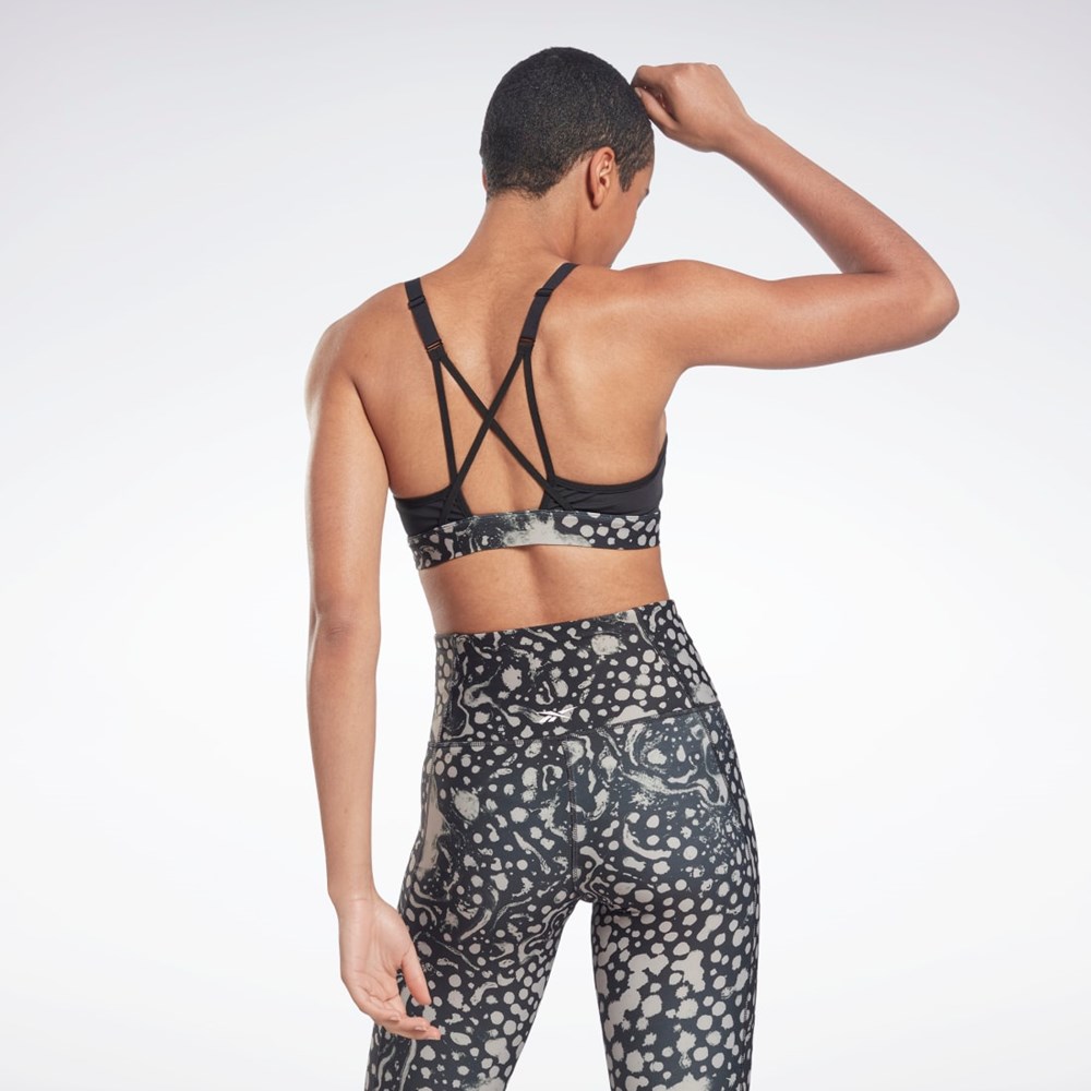 Reebok Lux Strappy Modern Safari Print Sports Bra Svarte | ECHGFU-162