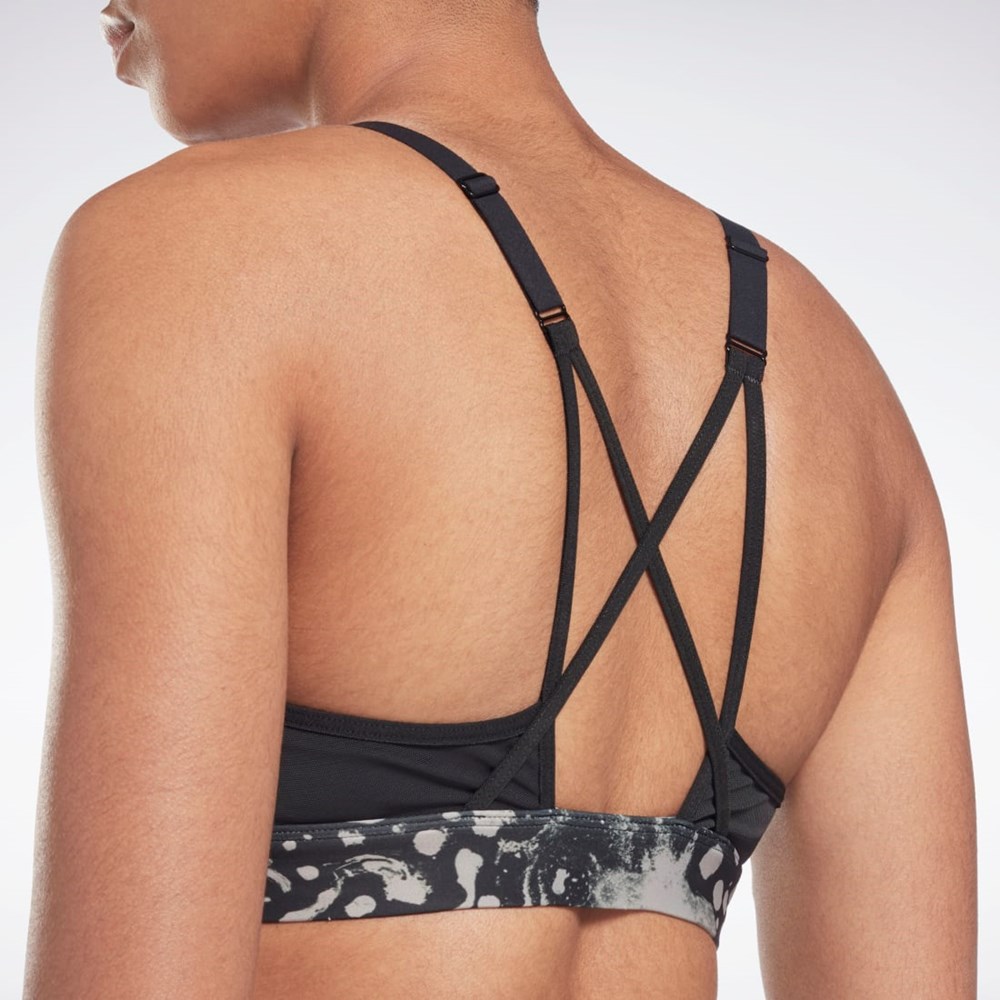 Reebok Lux Strappy Modern Safari Print Sports Bra Svarte | ECHGFU-162