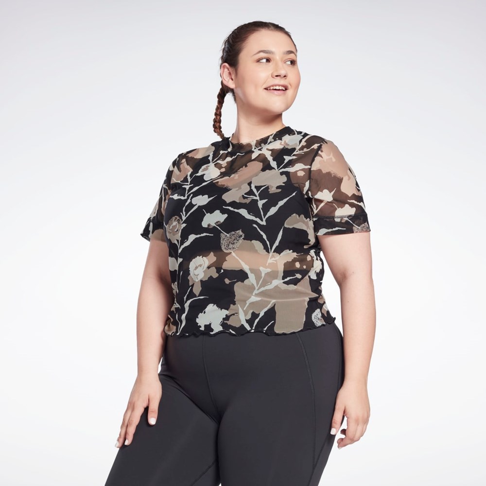 Reebok MYT Allover Print Mesh T-Shirt (Plus Size) Svarte | KMLERZ-072