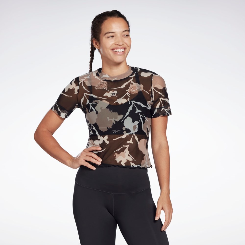 Reebok MYT Allover Print Mesh T-Shirt Svarte | OMUYPC-384