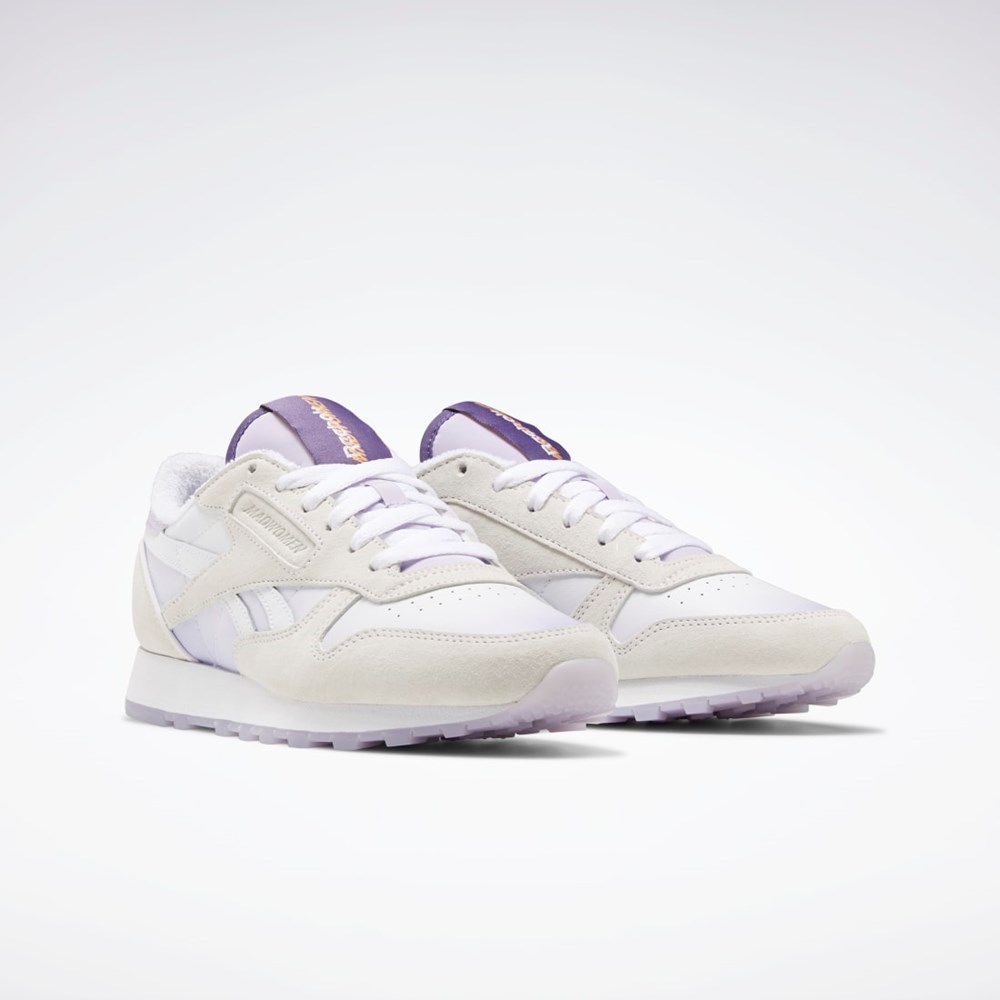 Reebok MadWomen Classic Leather Shoes Hvite Hvite Lilla | WVETIB-629