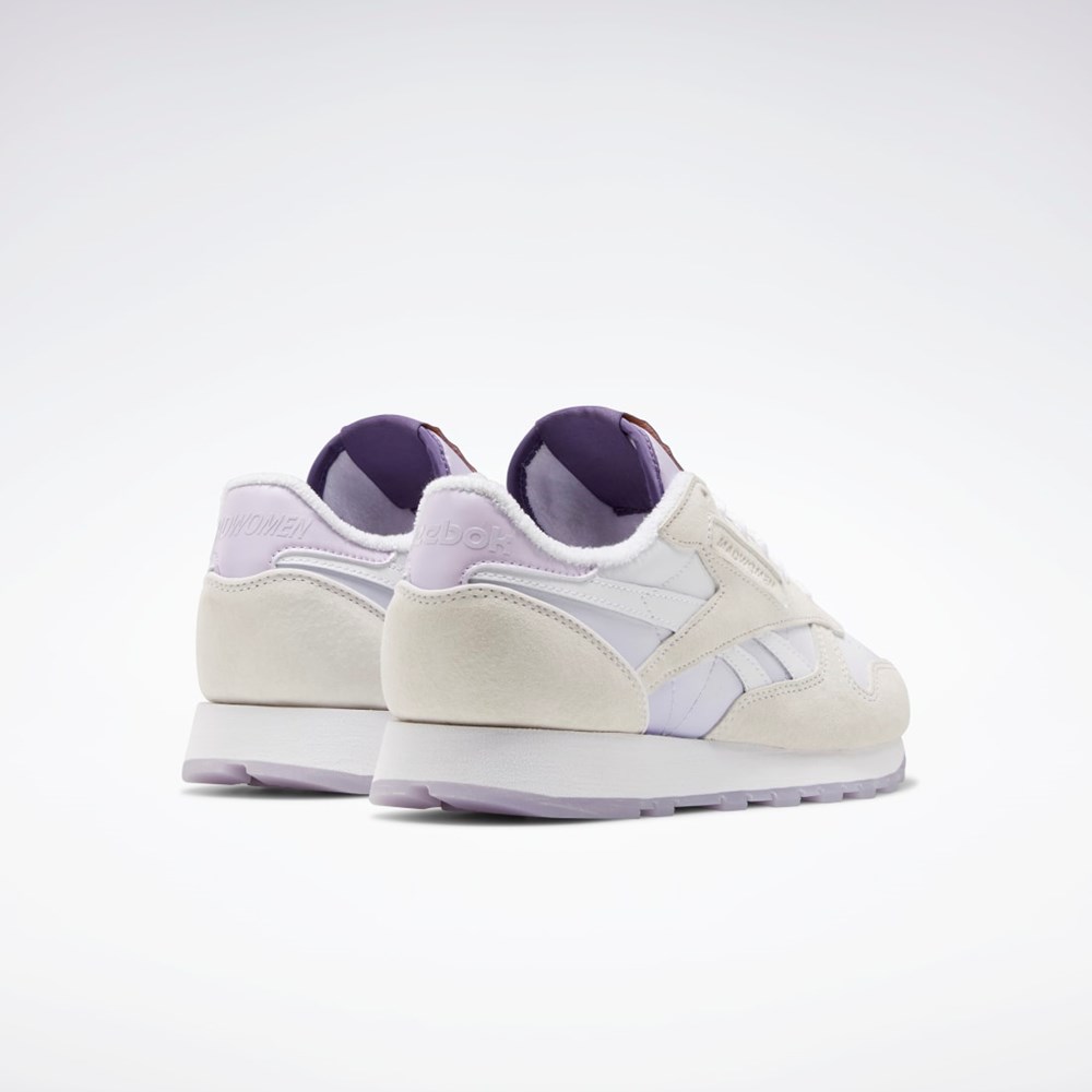 Reebok MadWomen Classic Leather Shoes Hvite Hvite Lilla | WVETIB-629