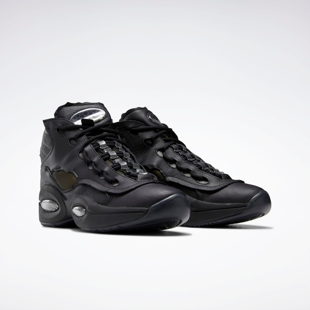 Reebok Maison Margiela Question Mid Memory Of Basketball Shoes Svarte Hvite Svarte | XCBGSR-798