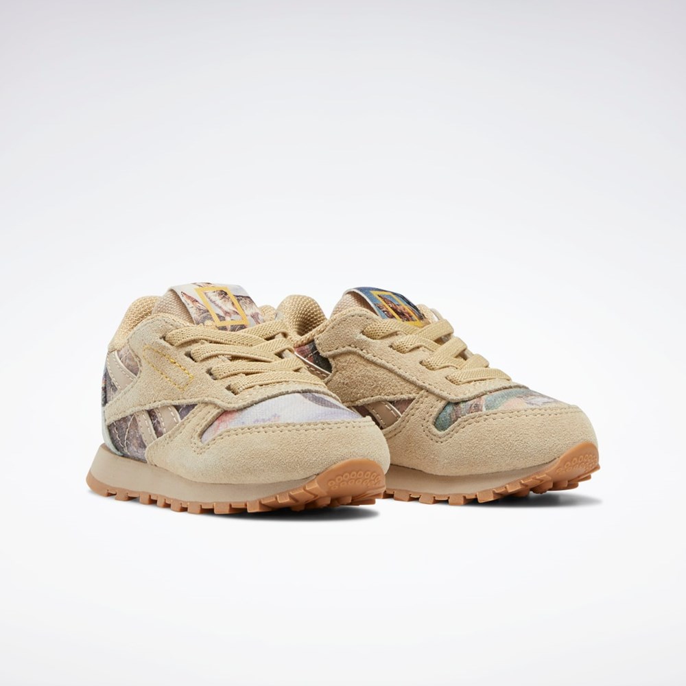 Reebok National Geographic Classic Leather Shoes - Toddler Beige | HMQLCU-671