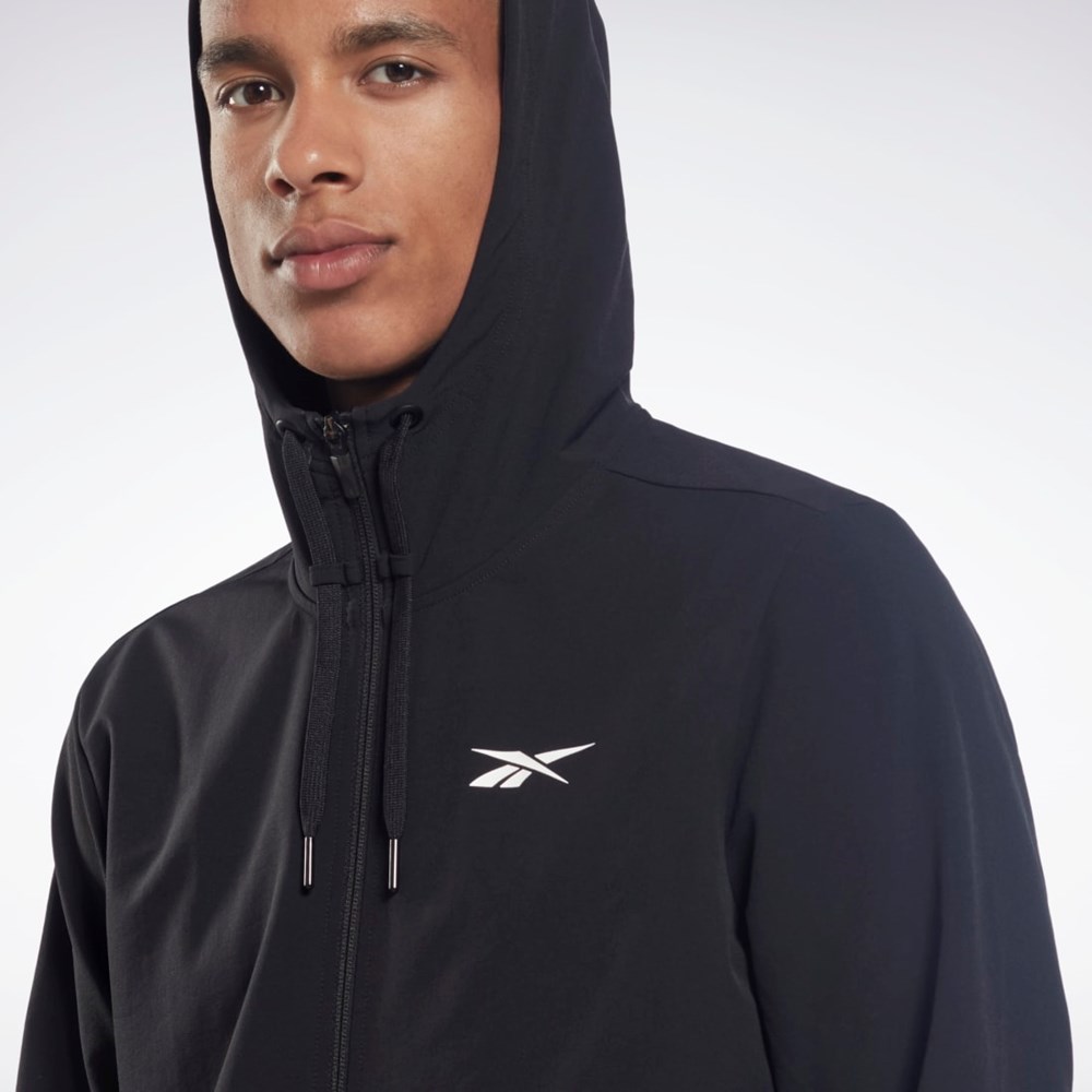 Reebok Performance Woven Zip Up Hoodie Svarte | AOCSJB-708