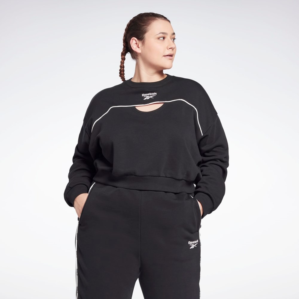 Reebok Piping Crewneck Sweatshirt (Plus Size) Svarte | HQMRNL-053