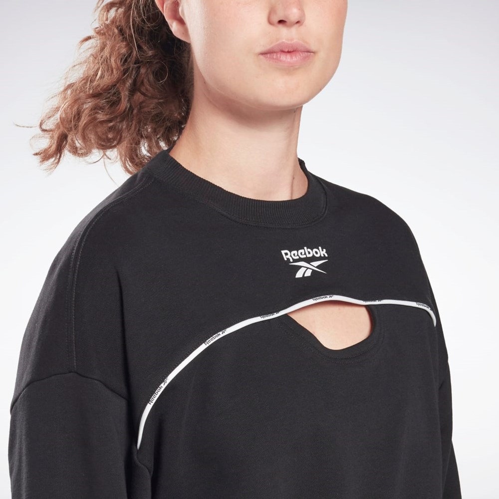 Reebok Piping Crewneck Sweatshirt Svarte | CQMVYU-468