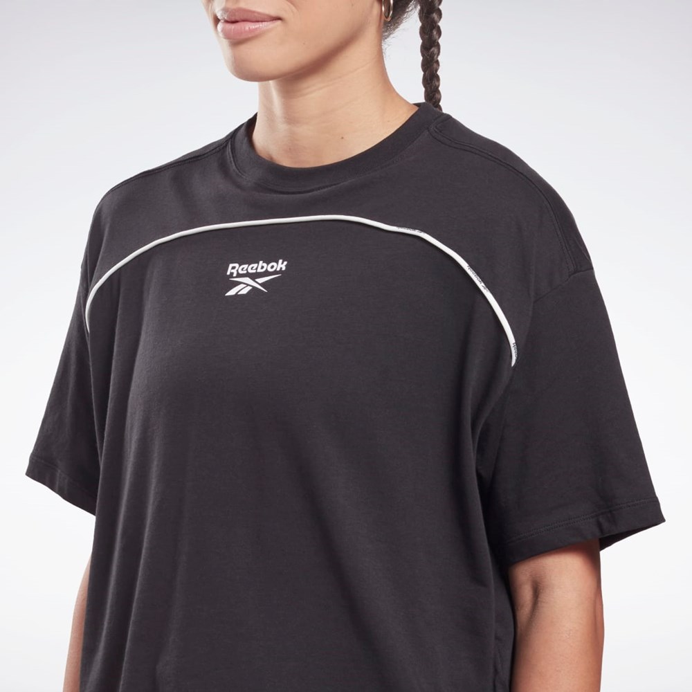 Reebok Piping T-Shirt Svarte | FOEQGU-357