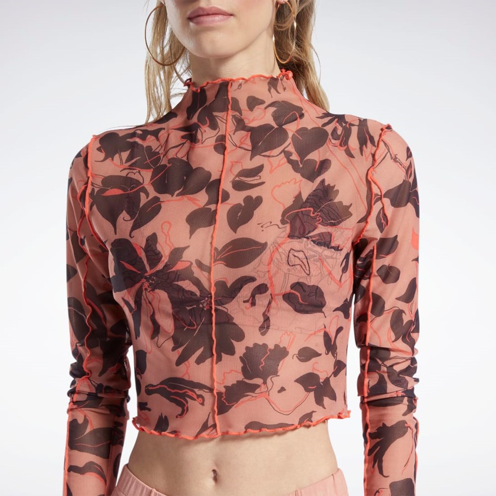 Reebok Reebok Classics Flourishing Floral Print Mesh Long Sleeve Shirt Korall | TQWYAZ-806