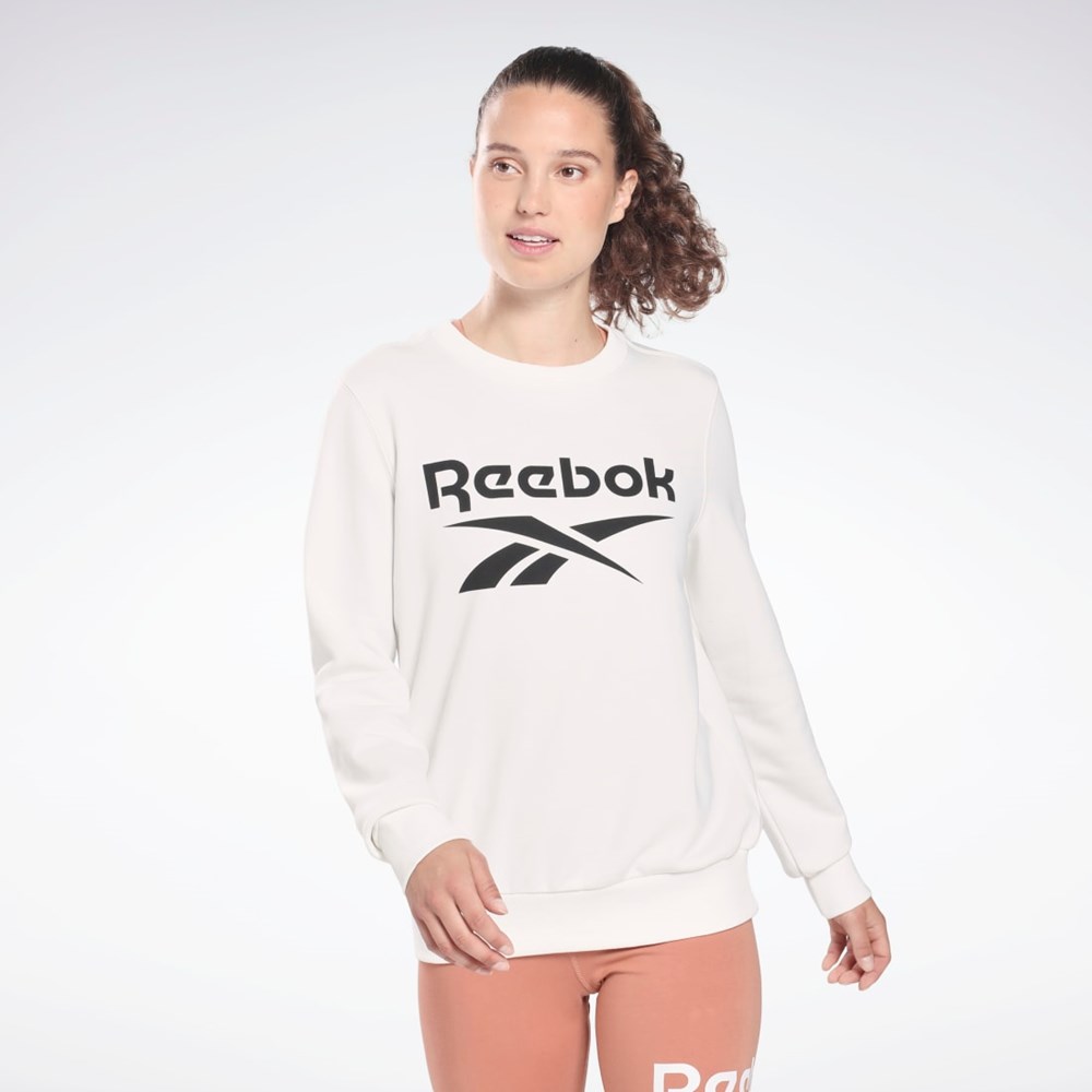 Reebok Reebok Identity Logo French Terry Crew Sweatshirt Hvite Svarte | FQMTSJ-815