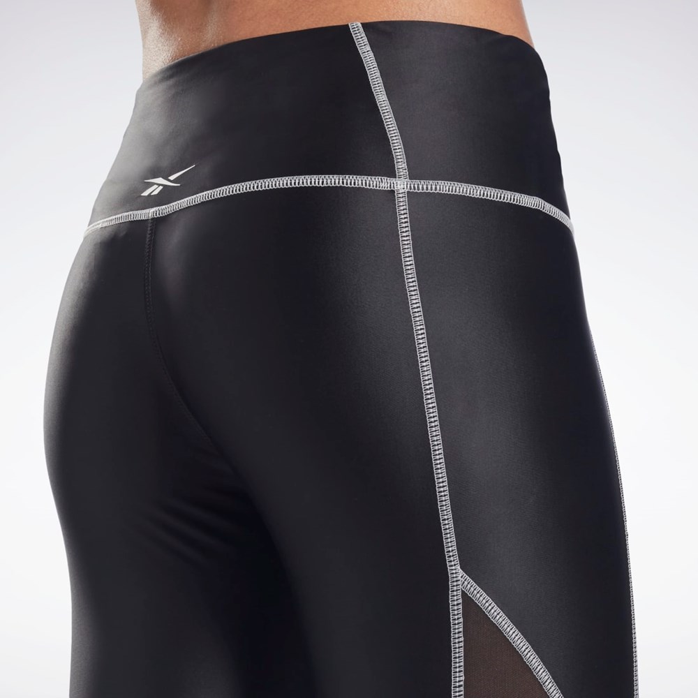 Reebok Studio Shiny Mesh Tights Svarte | TPIQCY-140