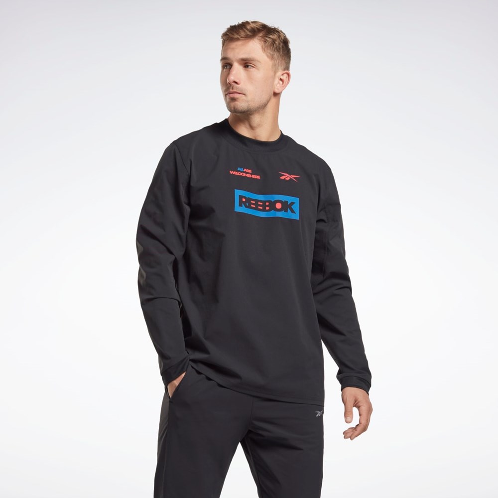 Reebok THERMOWARM+GRAPHENE Long Sleeve Mellomlag T-Shirt Svarte | OZQKLV-496