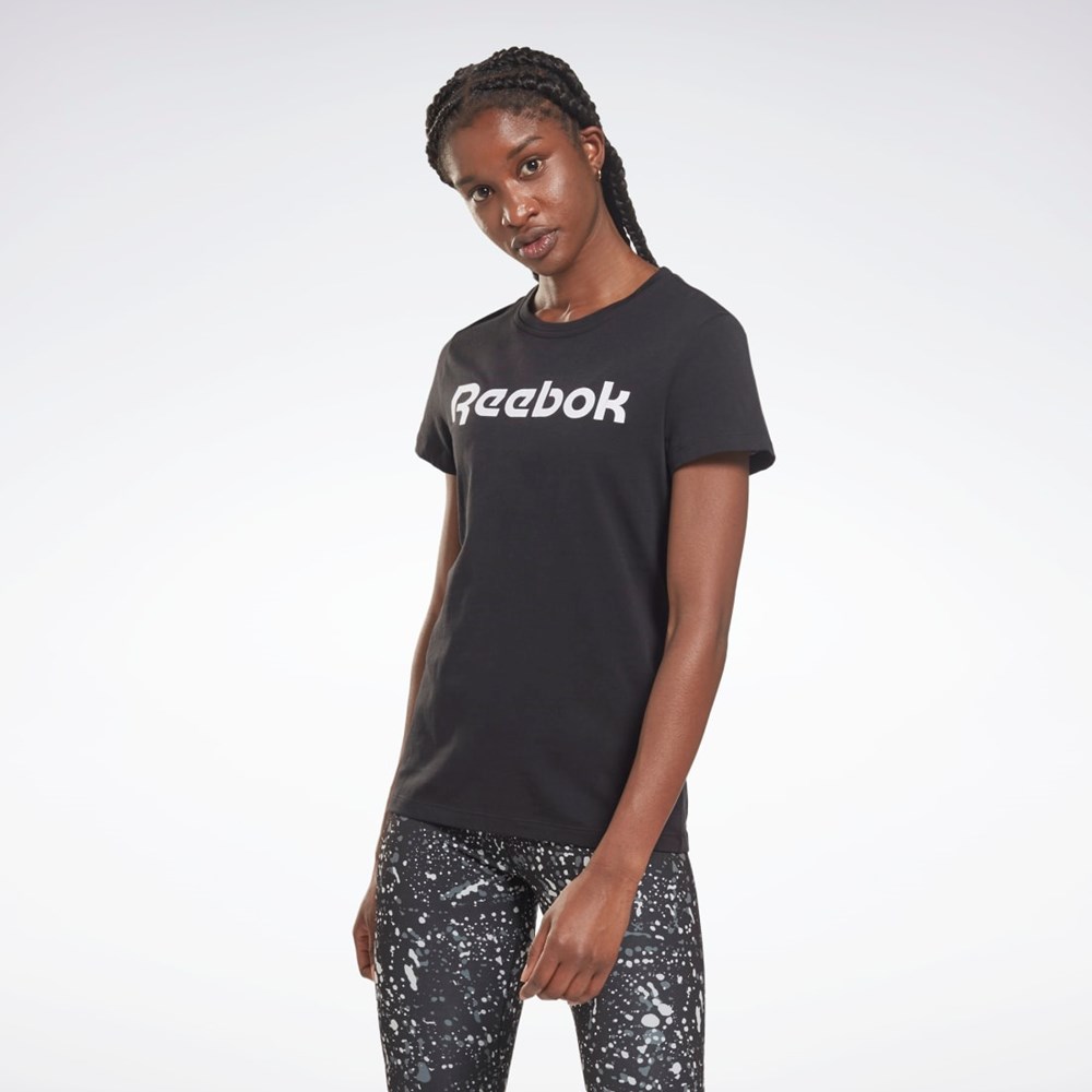 Reebok Trenings Essentials Grafiske Tee Svarte Hvite | OHIZXM-916