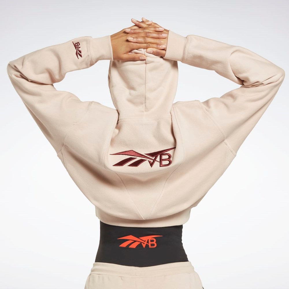 Reebok Victoria Beckham Crop Logo Hoodie Soft Ecru | CPZLOU-045