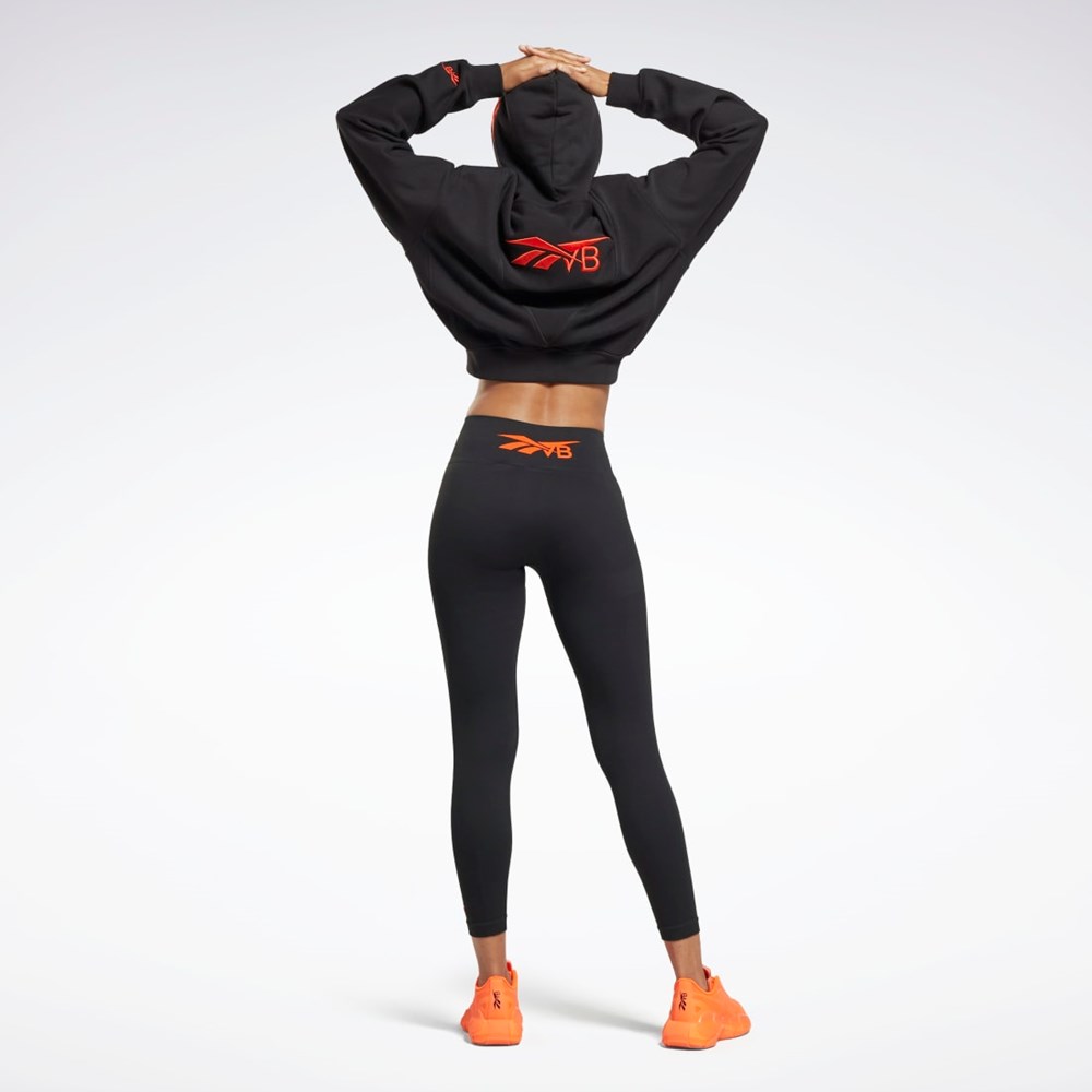 Reebok Victoria Beckham Crop Logo Hoodie Svarte | XPCSFT-146