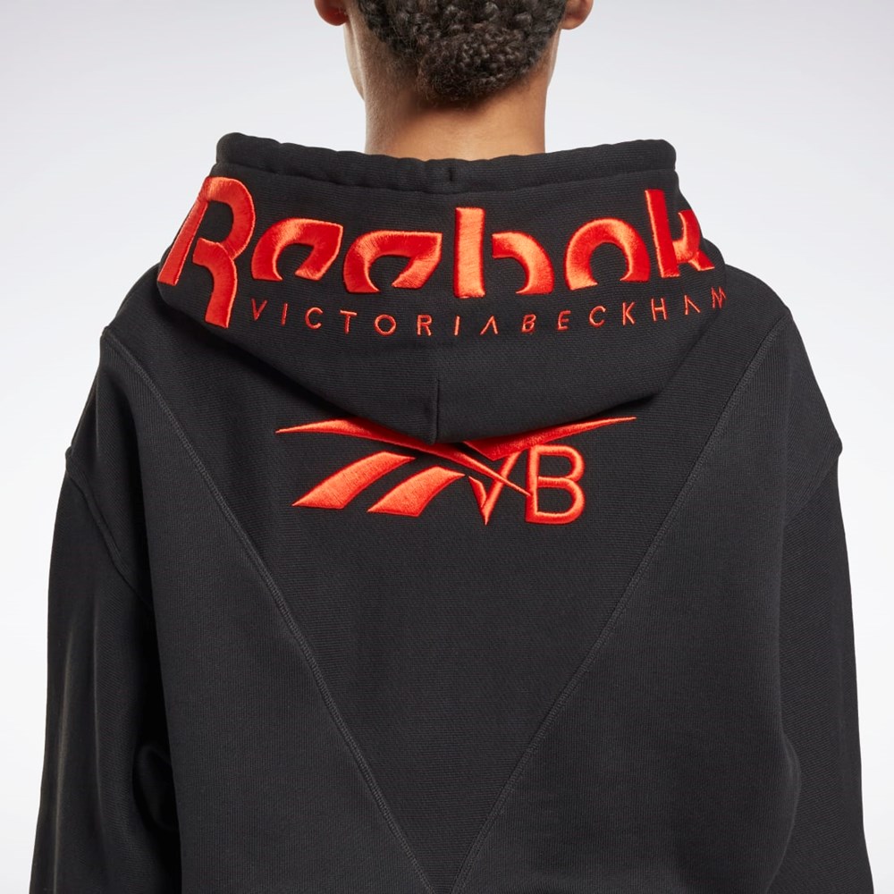 Reebok Victoria Beckham Crop Logo Hoodie Svarte | XPCSFT-146