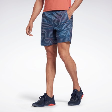 Reebok Allover Print Speed 2.0 Shorts Blå | UEIWYQ-963