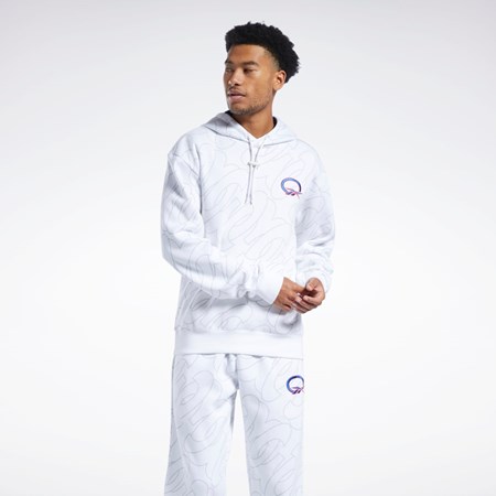 Reebok Basketball Question Allover Print Fleece Hoodie Hvite | PTSCBA-689