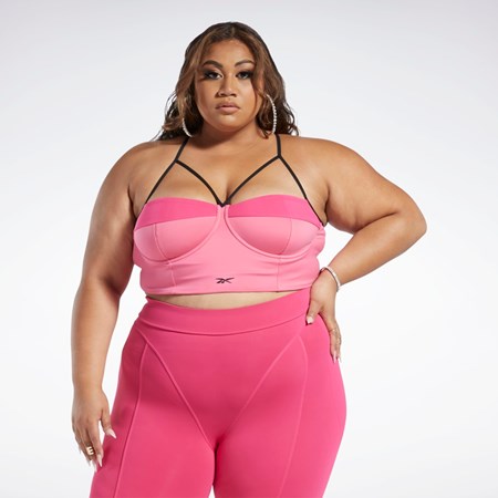 Reebok Cardi B Bralette (Plus Size) Rosa Rosa | VXWBRA-528