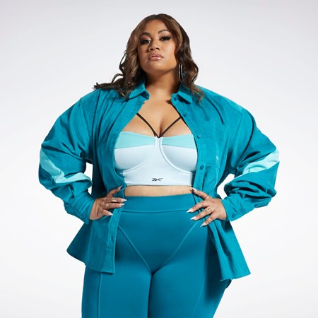 Reebok Cardi B Corduroy Cover-Up (Plus Size) Seaport Teal | NEMSYU-970