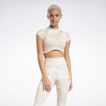 Reebok Classics Cloud Splatter-Print Kort Sleeve Cropped T-Shirt Stucco | SNFRQE-760