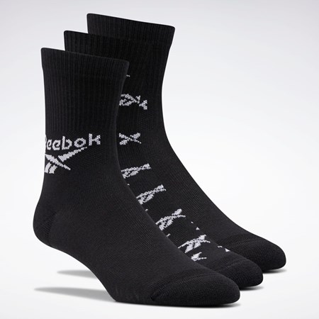 Reebok Classics Fold-Over Crew Socks 3 Pairs Svarte | XWAEJG-354